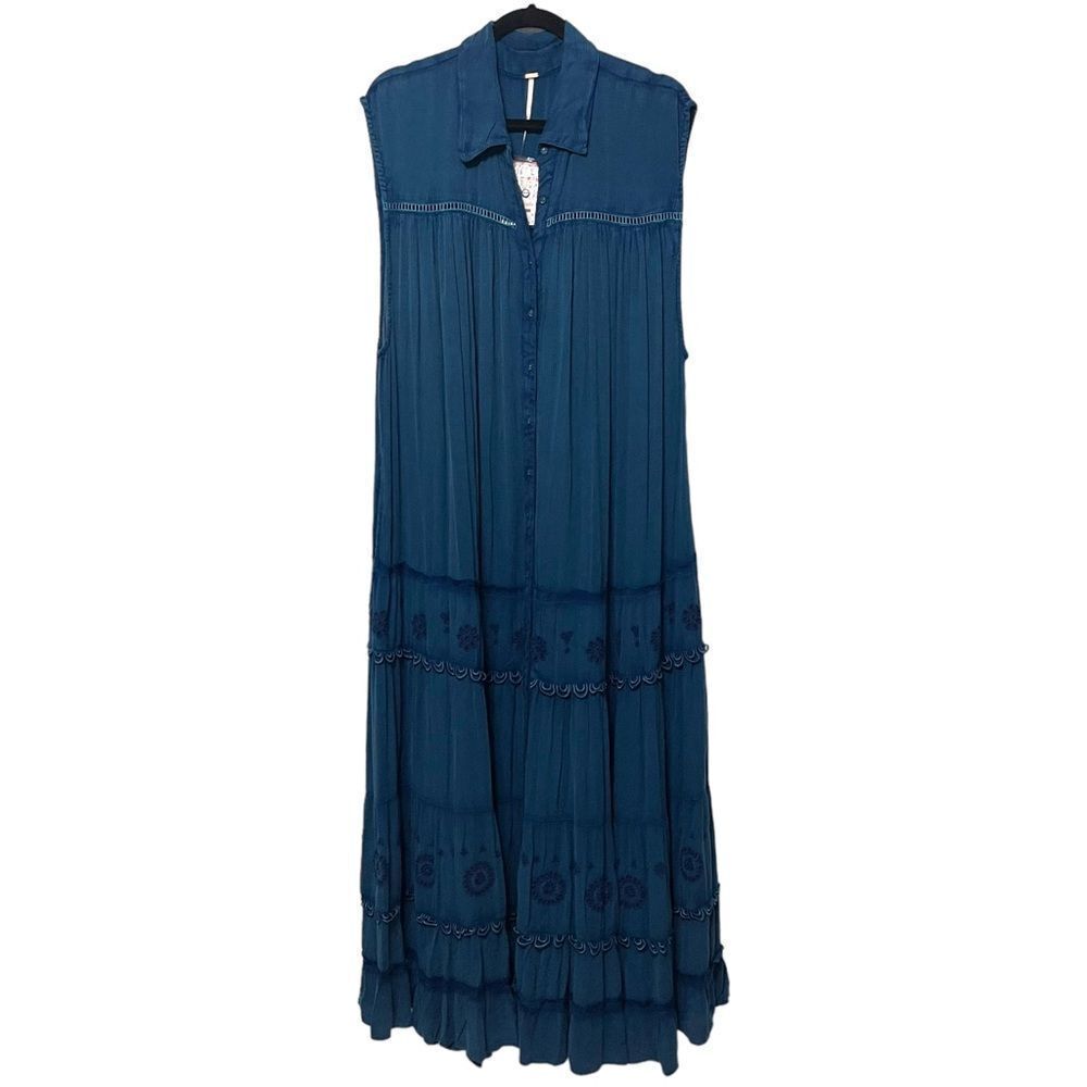NWT FREE PEOPLE Pretty Cozy Embroidered Maxi Dress M - Picture 2 of 9
